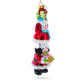 Snowmen Friends Sharing Gifts Glass Christmas Ornament