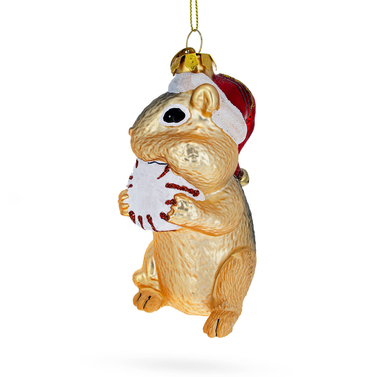 Chipmunk with Candy Glass Christmas Ornament