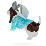 Basset Dog with Crown and Wings Glass Christmas Ornament