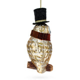Owl in Black Hat and Scarf Glass Christmas Ornament