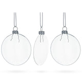 Set of 3 Flat Disc Clear Glass Christmas Ornaments 3.7 Inches