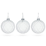 Set of 3 Ribbed Clear Glass Ball Christmas Ornaments 3.5 Inches