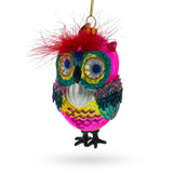 Vibrant Colorful Owl Glass Christmas Ornament