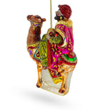 Majestic Wiseman with Gifts on Camel Glass Christmas Ornament