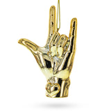 Golden Sign Language "I Love You" Glass Christmas Ornament