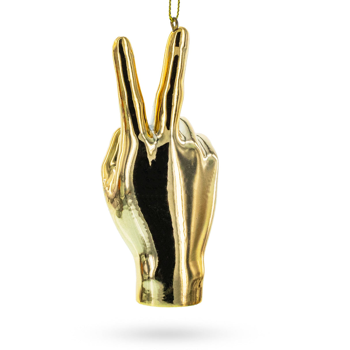 Golden Hand Peace Sign Resin Christmas Ornament