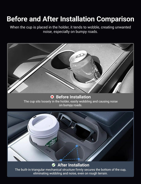 Center Console Cup Holder with Storage for Model 3/Y | Food-Grade Silicone | 2-Slot