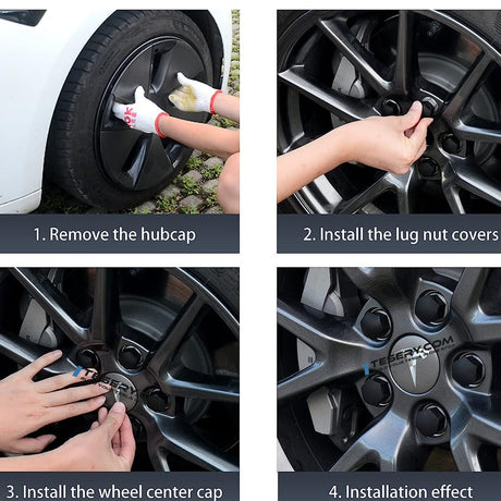 Wheel Center Cap Kit with Puller for Model 3/Y/S/X | 4 Hub Caps + 20 Lug Nut Covers