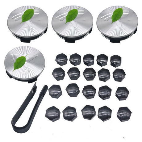 Wheel Center Cap Kit with Puller for Model 3/Y/S/X | 4 Hub Caps + 20 Lug Nut Covers