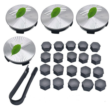 Wheel Center Cap Kit with Puller for Model 3/Y/S/X | 4 Hub Caps + 20 Lug Nut Covers