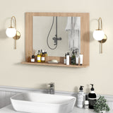 Espejo de baño rectangular con estante de 23.5 x 17.5 pulgadas y marco de madera