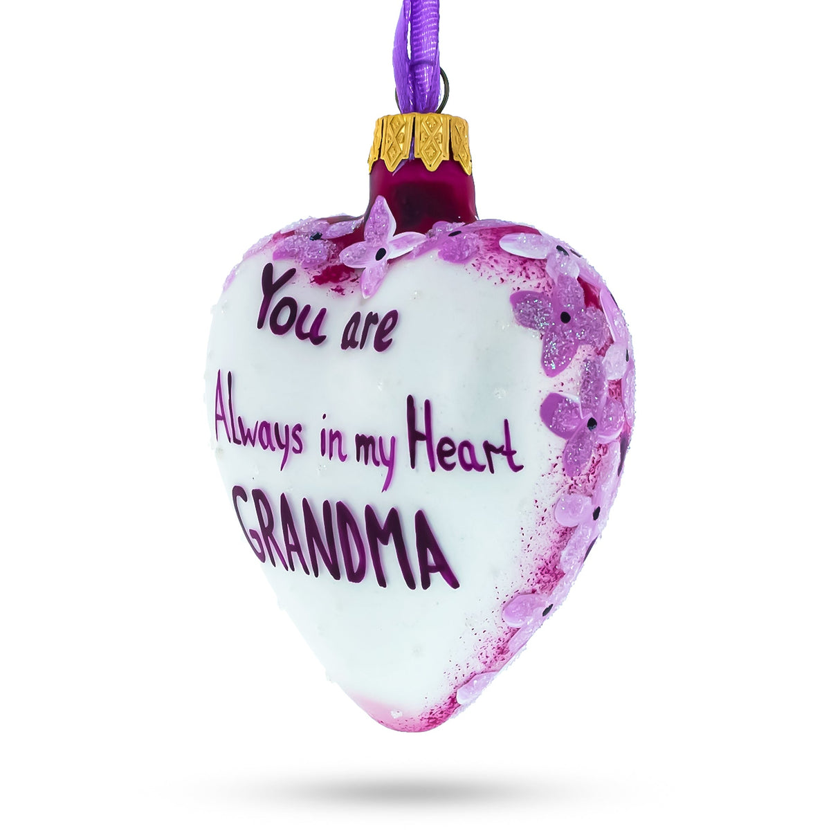 Grandma Always in My Heart Glass Heart Christmas Ornament