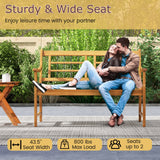 Banco de madera de acacia para patio con reposabrazos curvos, asiento y respaldo de listones