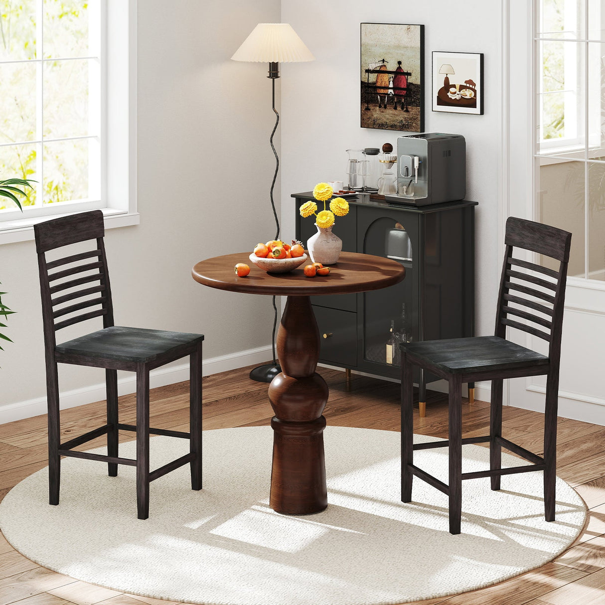 Juego de 2 sillas de comedor con reposapiés y estructura de madera maciza