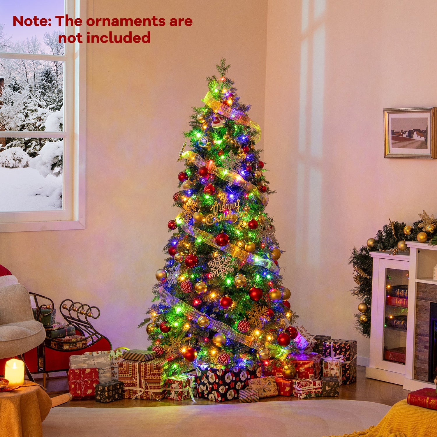 Árbol de Navidad Artificial Preiluminado de 6/7.5 pies con 11 Modos y Base de Metal