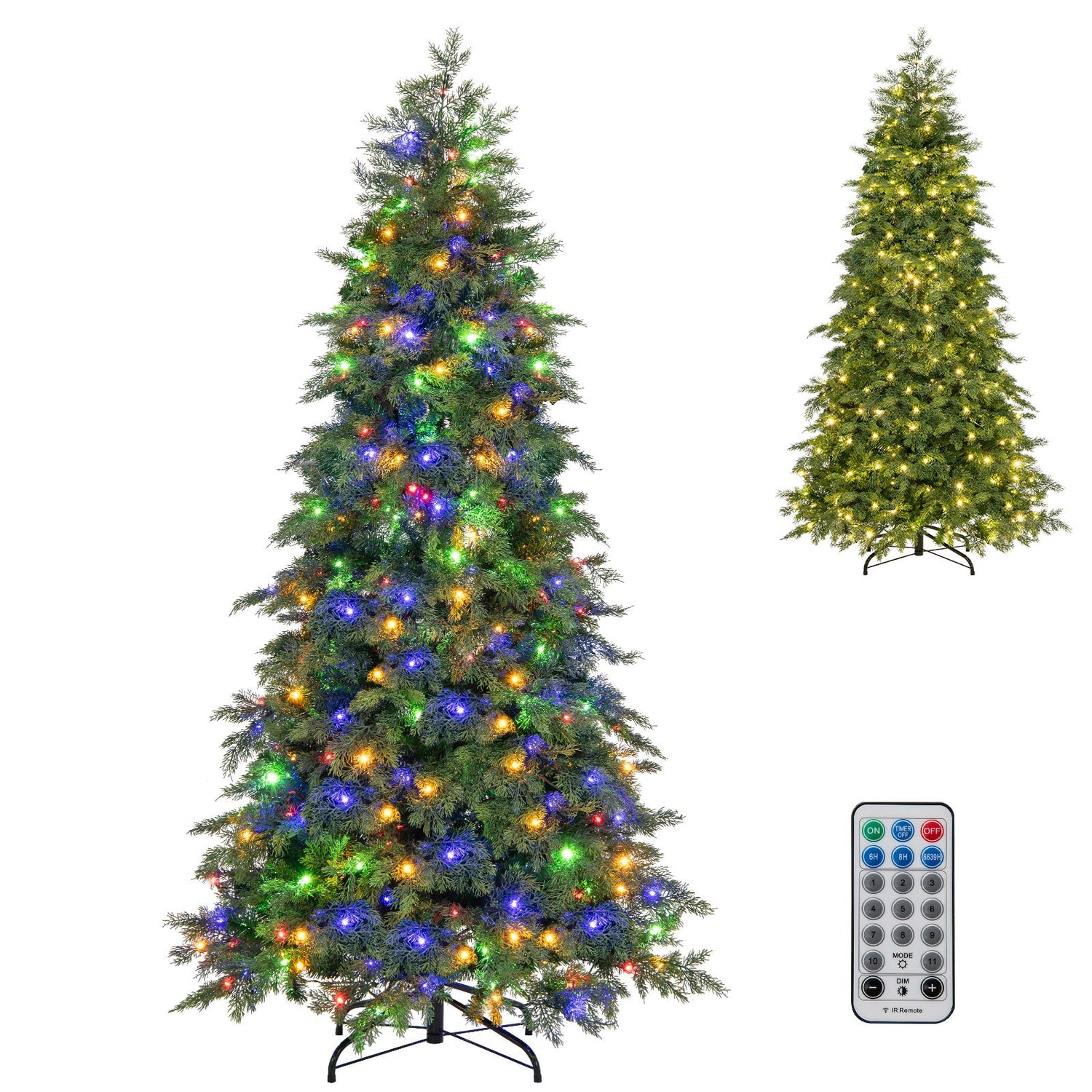 Árbol de Navidad Artificial Preiluminado de 6/7.5 pies con 11 Modos y Base de Metal