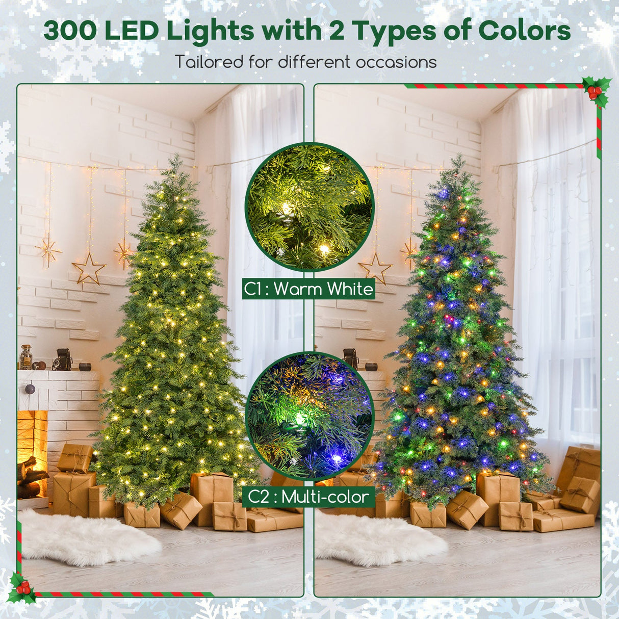 Árbol de Navidad Artificial Preiluminado de 6/7.5 pies con 11 Modos y Base de Metal