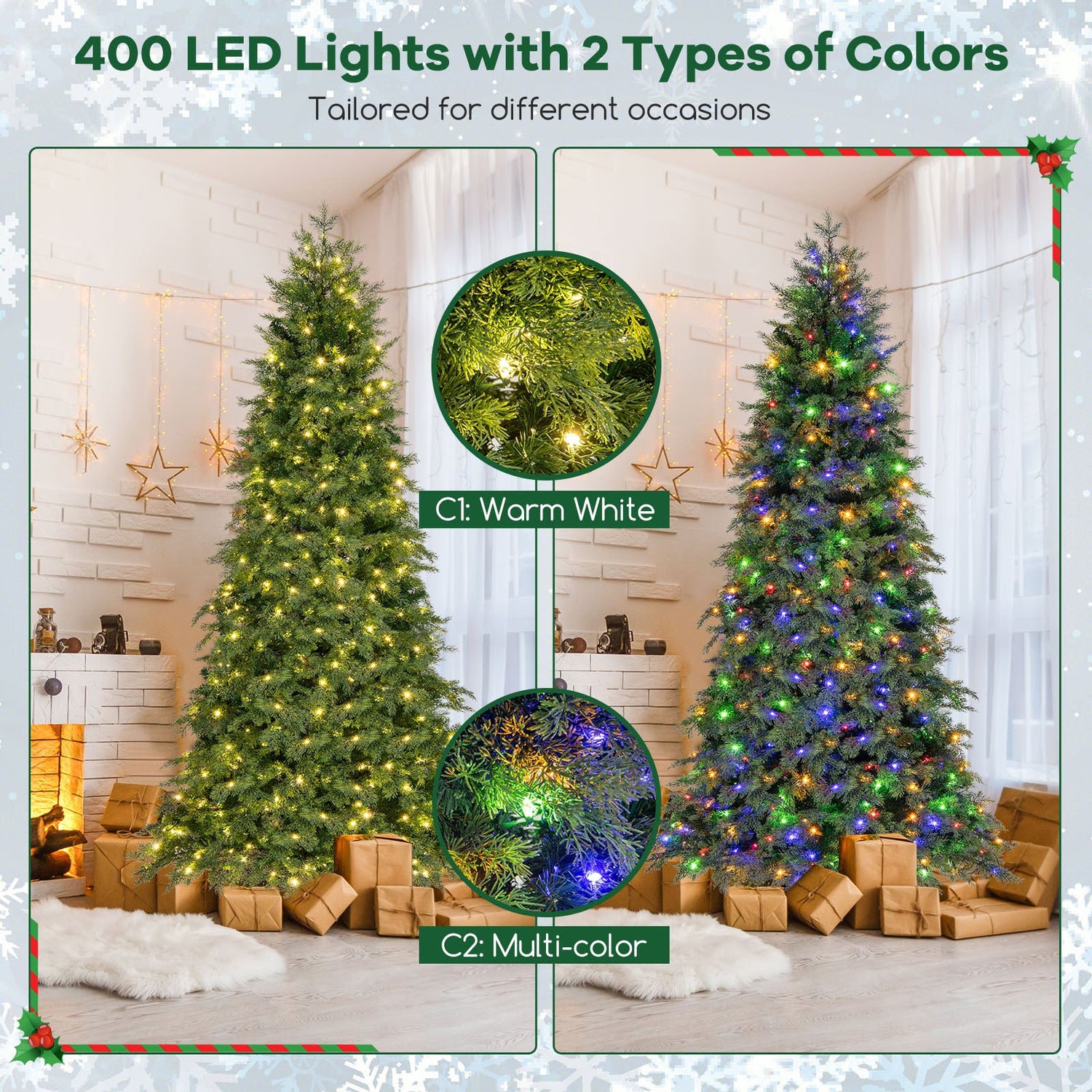 Árbol de Navidad Artificial Preiluminado de 6/7.5 pies con 11 Modos y Base de Metal