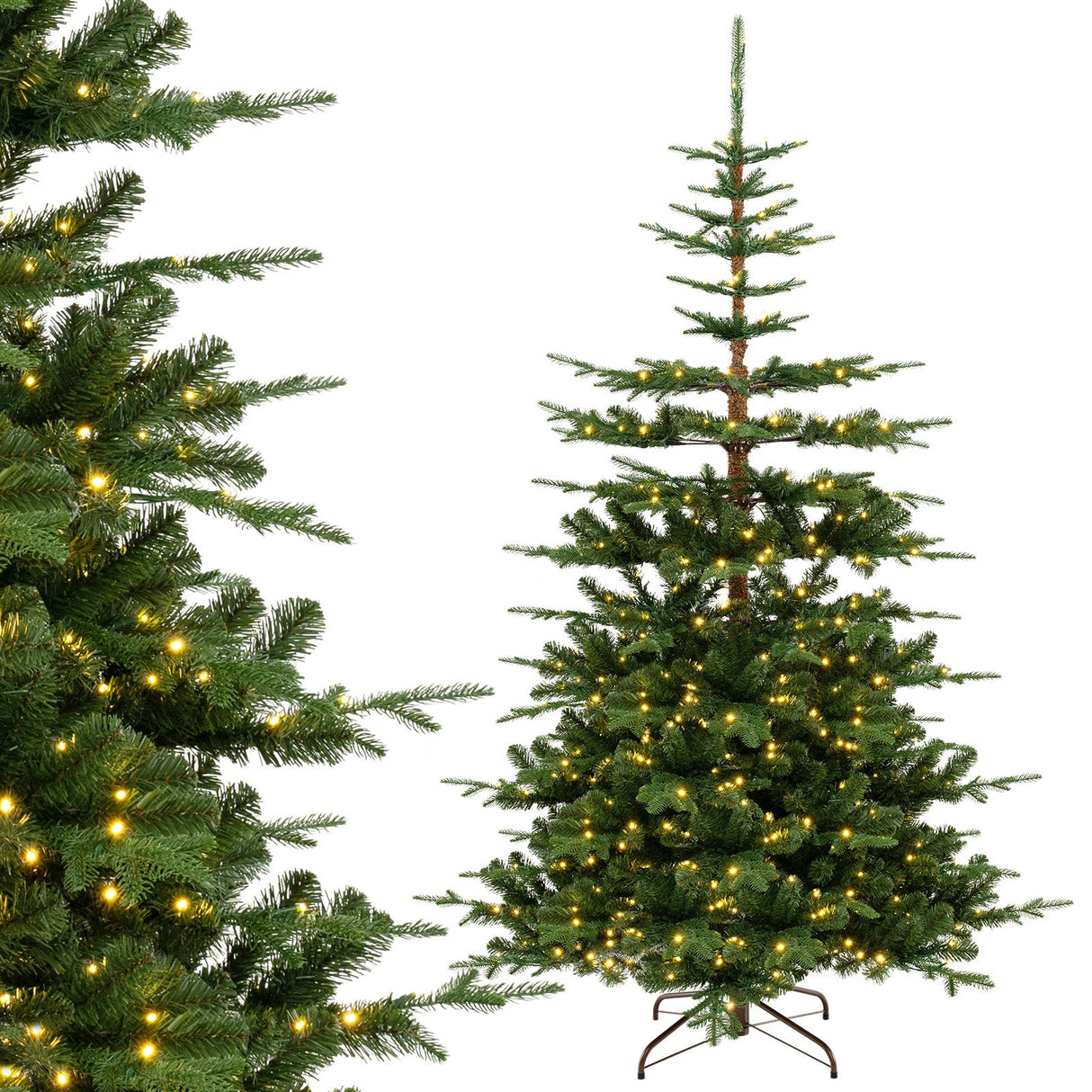 Árbol de Navidad artificial de 7 pies con bisagras, preiluminado y con 1303 puntas de ramas