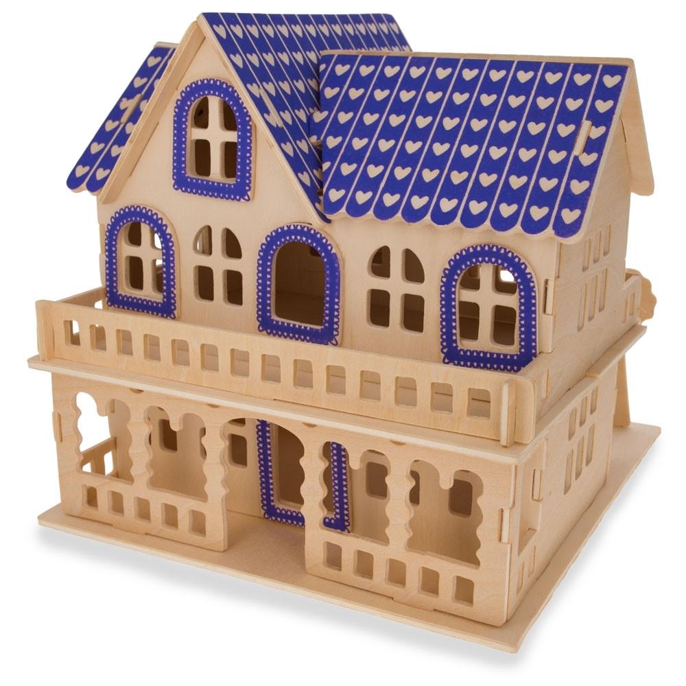 Set of 2 Eiffel Tower and House Model Kit Wooden 3D Puzzles