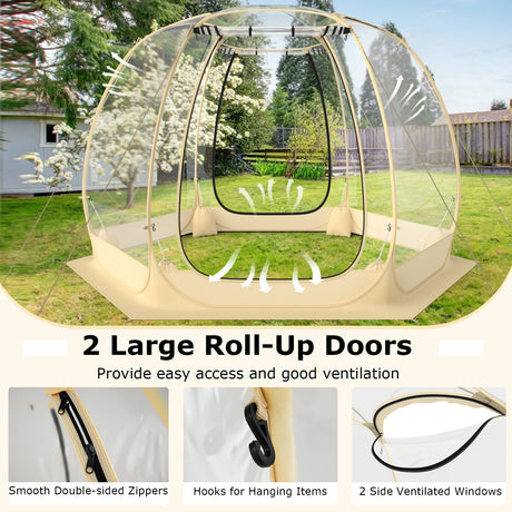 Tienda burbuja de cúpula transparente emergente de 3,35 x 3,35 metros con bolsa de transporte para 6-10 personas - Beige