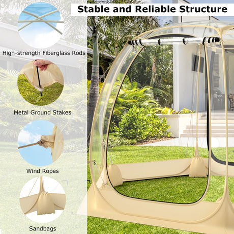 Tienda burbuja de cúpula transparente emergente de 3,35 x 3,35 metros con bolsa de transporte para 6-10 personas - Beige