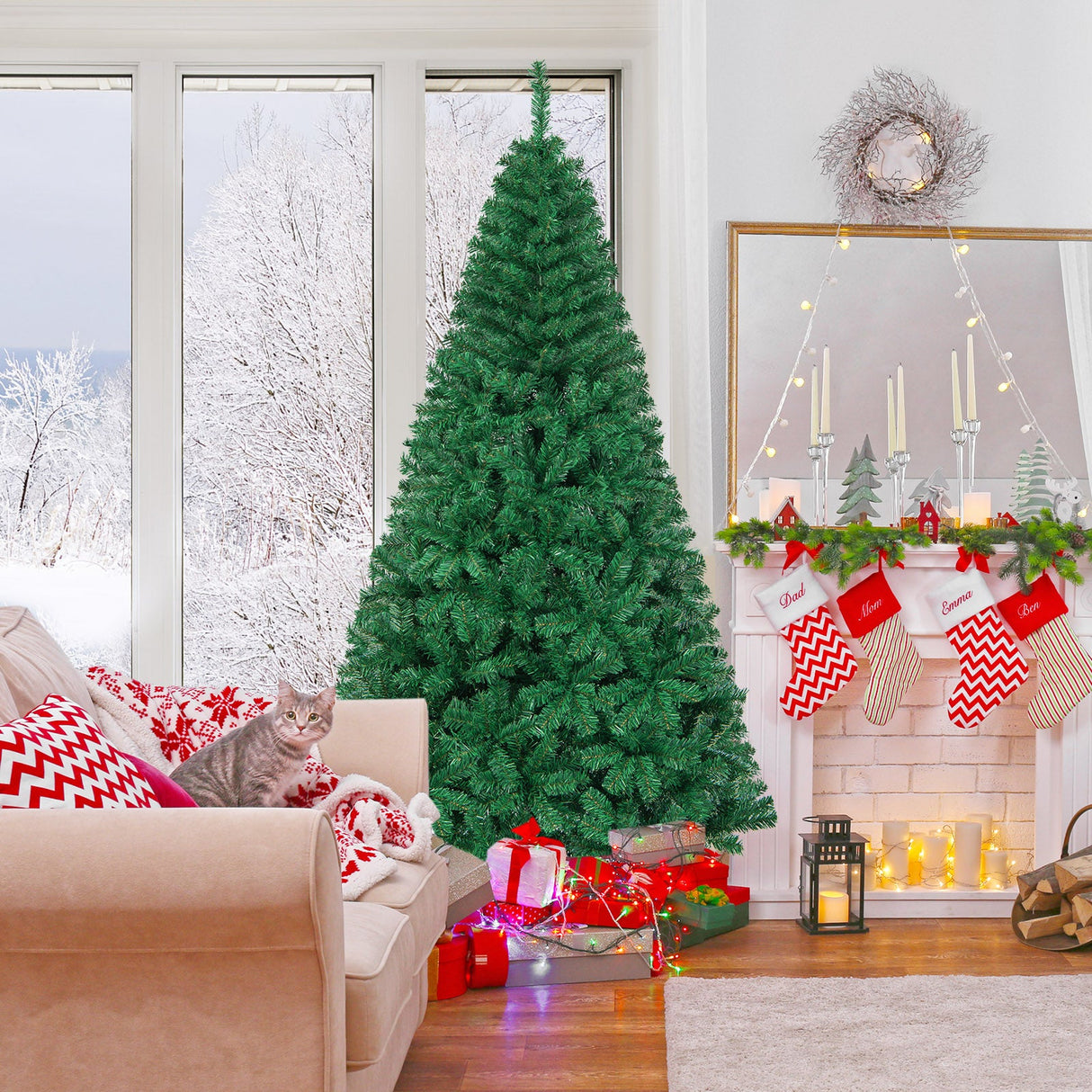 Árbol de Navidad artificial de PVC con soporte de metal sólido