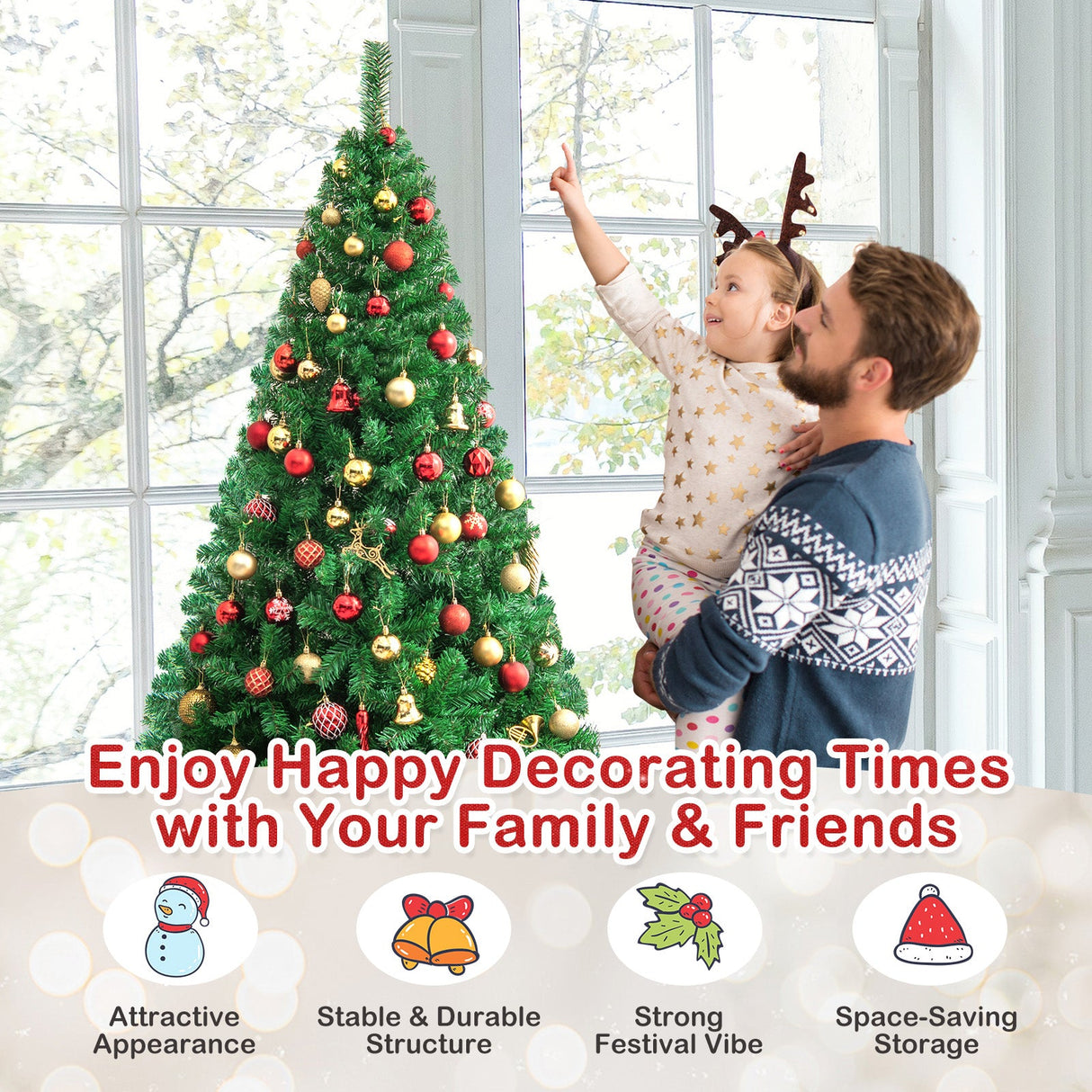Árbol de Navidad artificial de PVC con soporte de metal sólido