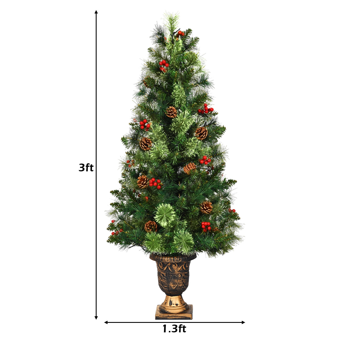 Árbol de Navidad LED con bayas rojas y piñas