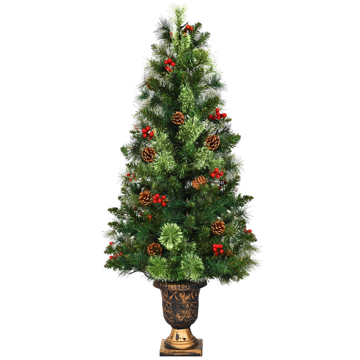 Árbol de Navidad LED con bayas rojas y piñas