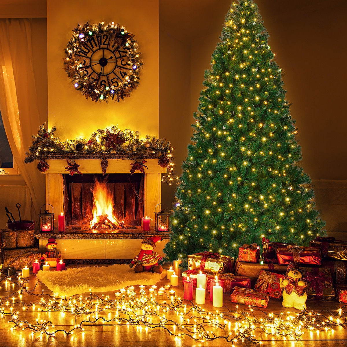 Árbol de Navidad artificial de PVC preiluminado de 9 pies con 700 luces LED