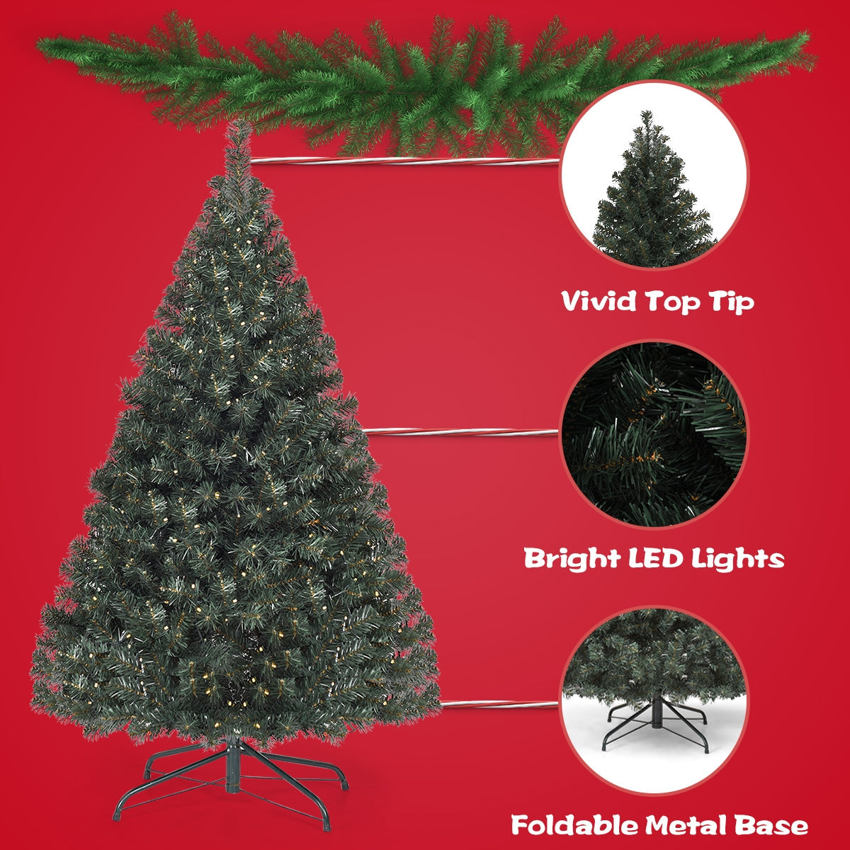 Árbol de Navidad artificial de PVC con bisagras e iluminado de 4.5 pies