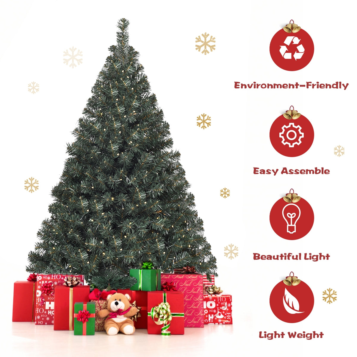 Árbol de Navidad artificial de PVC con bisagras e iluminado de 4.5 pies