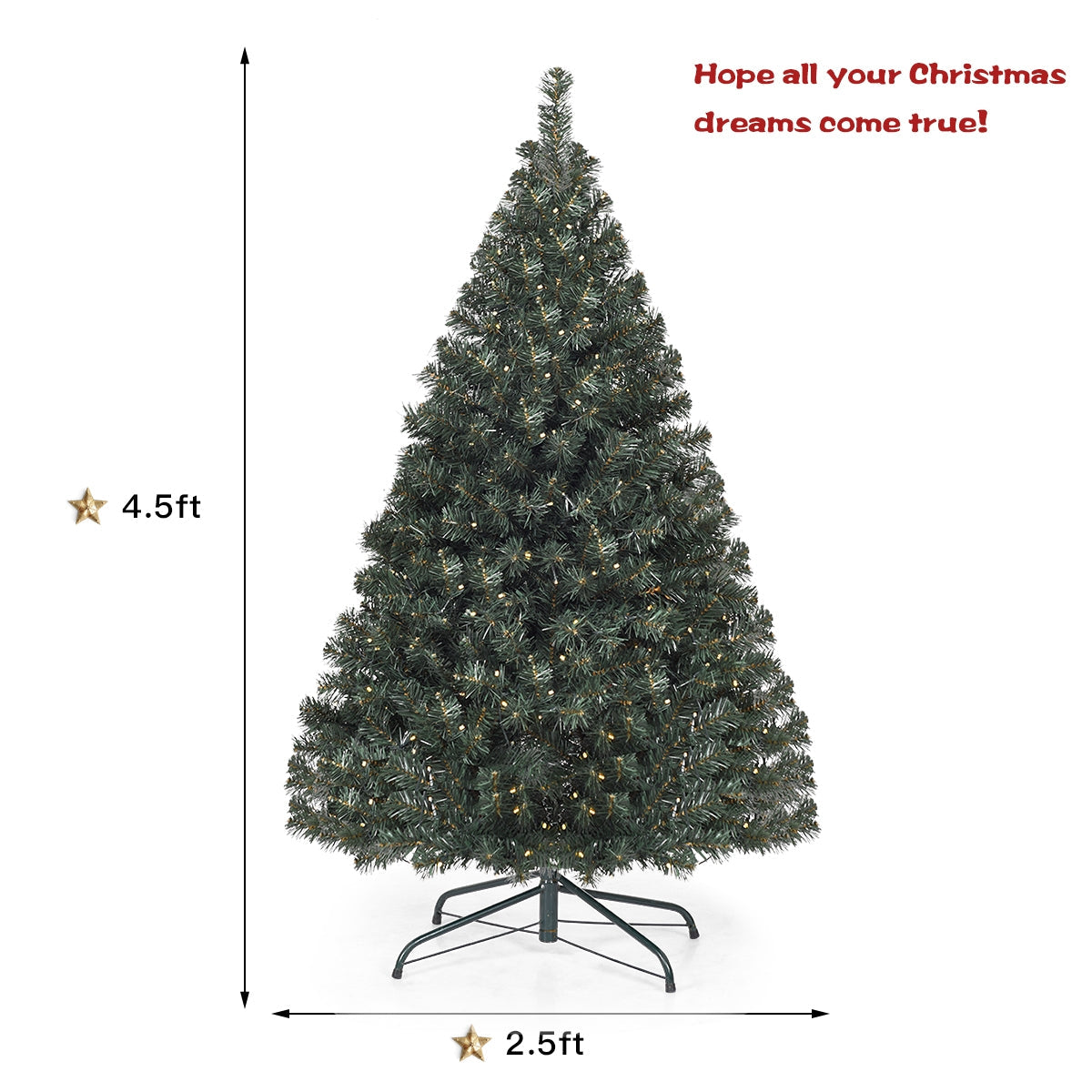 Árbol de Navidad artificial de PVC con bisagras e iluminado de 4.5 pies