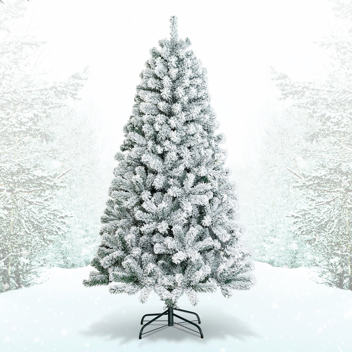Árbol de Navidad Articulado de 6 Pies con Nieve Artificial Decorativa, Frondoso y con Base Metálica