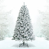 Árbol de Navidad Articulado de 6 Pies con Nieve Artificial Decorativa, Frondoso y con Base Metálica