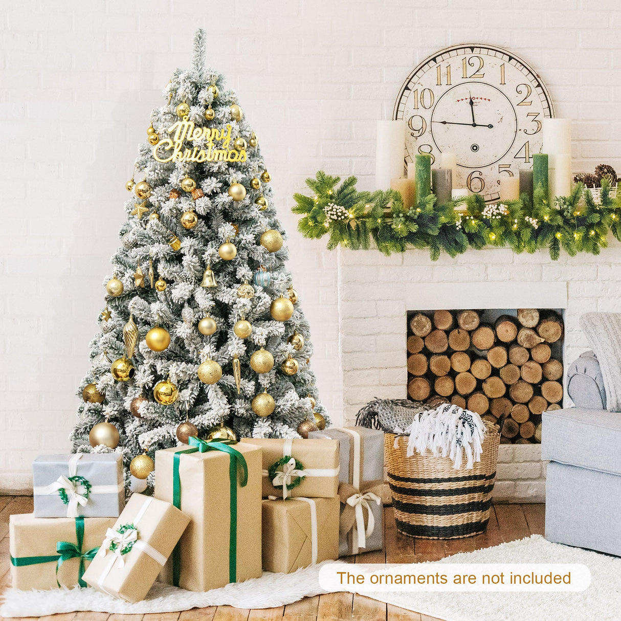Árbol de Navidad Articulado de 6 Pies con Nieve Artificial Decorativa, Frondoso y con Base Metálica