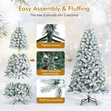 Árbol de Navidad Articulado de 6 Pies con Nieve Artificial Decorativa, Frondoso y con Base Metálica