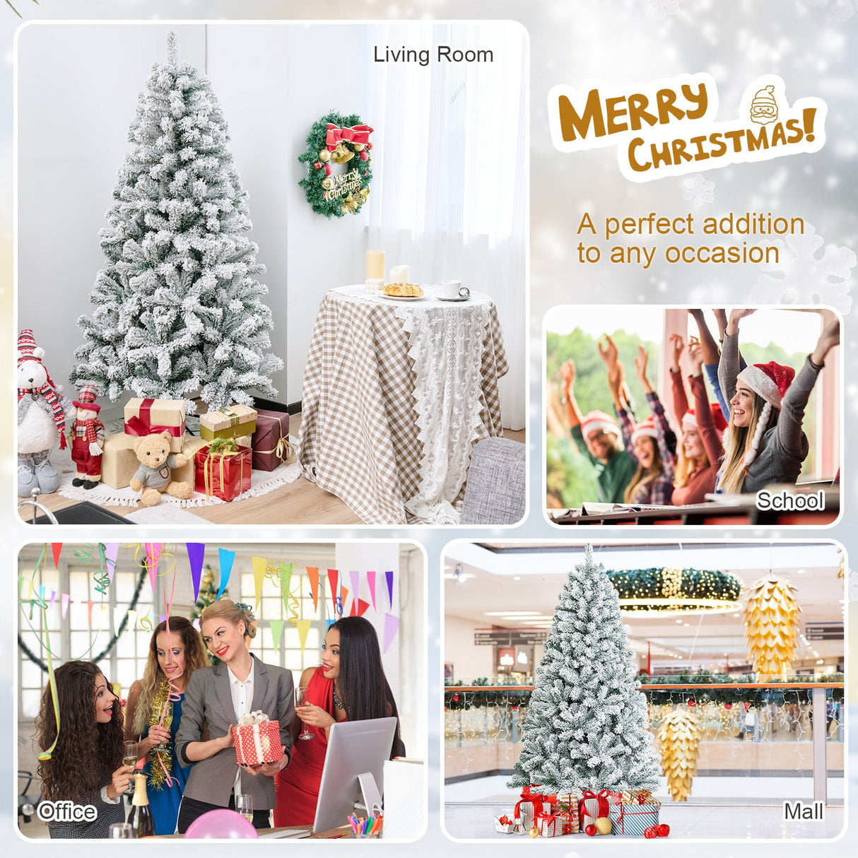 Árbol de Navidad Articulado de 6 Pies con Nieve Artificial Decorativa, Frondoso y con Base Metálica