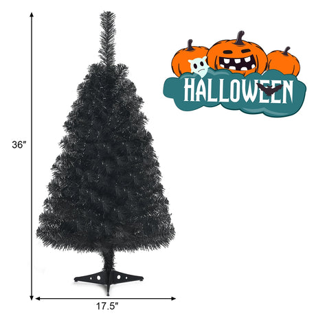 Mini árbol de Navidad artificial sin luces de 36 pulgadas con base de plástico - Verde