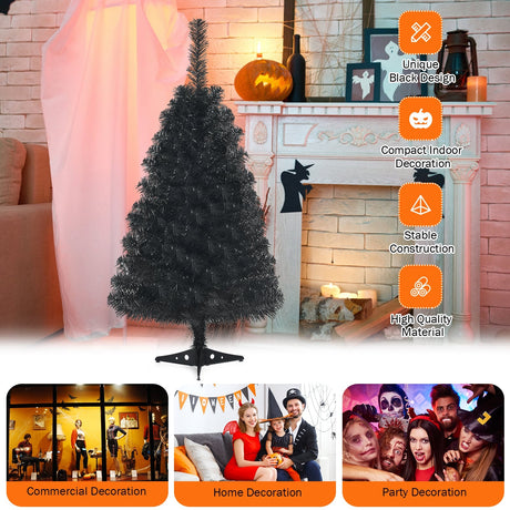 Mini árbol de Navidad artificial sin luces de 36 pulgadas con base de plástico - Verde