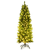6 Feet PVC Hinged Pre-lit Artificial Fir Pencil Christmas Tree with 150 Lights