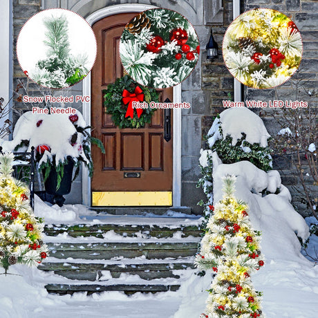 Juego de 2 árboles de Navidad de 60 cm para camino, nevados, preiluminados, a pilas