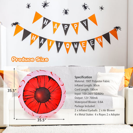 Paquete de 2 ojos inflables de Halloween de 3 pies con soplador de aire