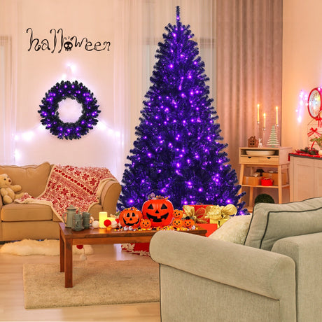 Corona de Halloween preiluminada de 24 pulgadas con 35 luces LED moradas