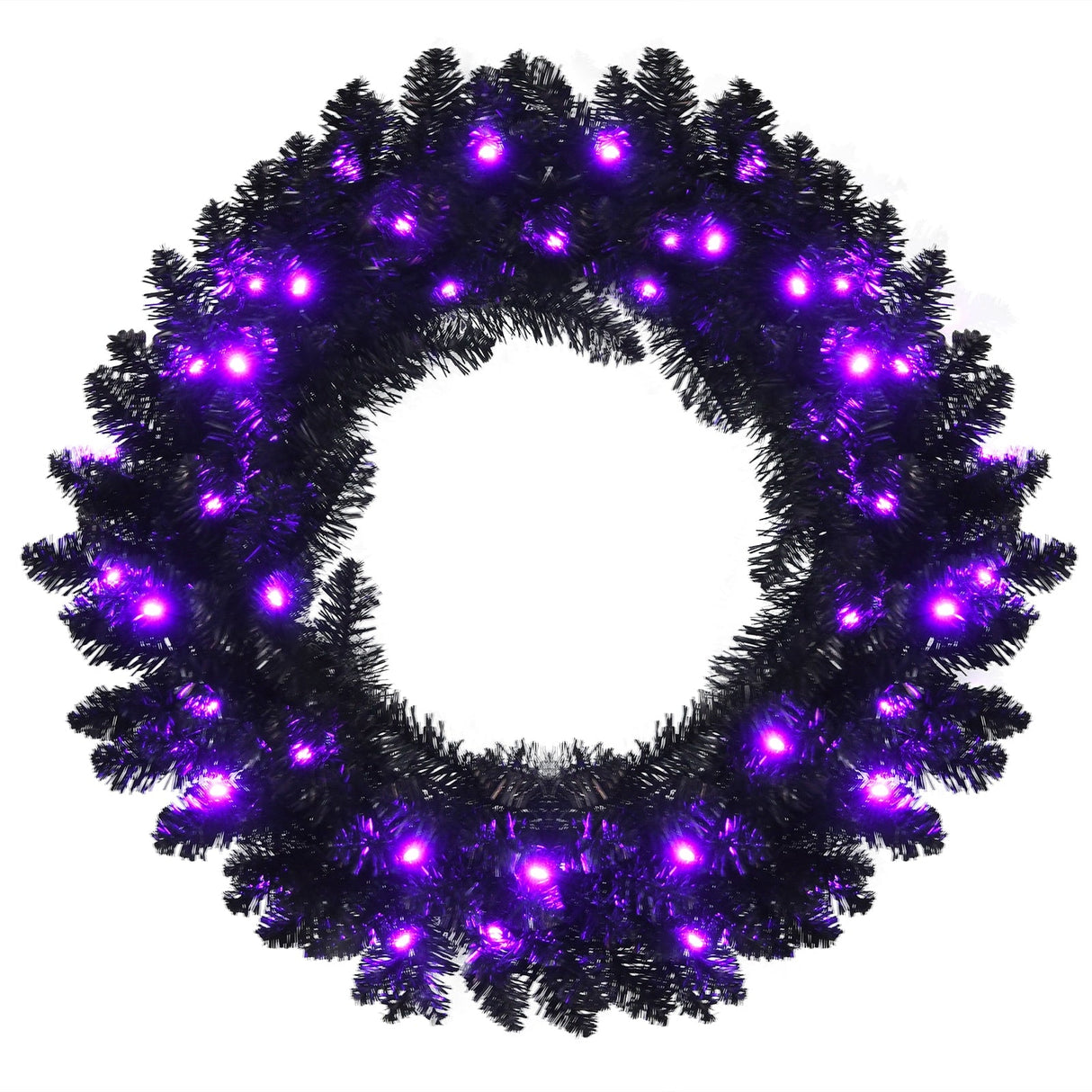 Corona de Halloween preiluminada de 24 pulgadas con 35 luces LED moradas