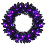 Corona de Halloween preiluminada de 24 pulgadas con 35 luces LED moradas