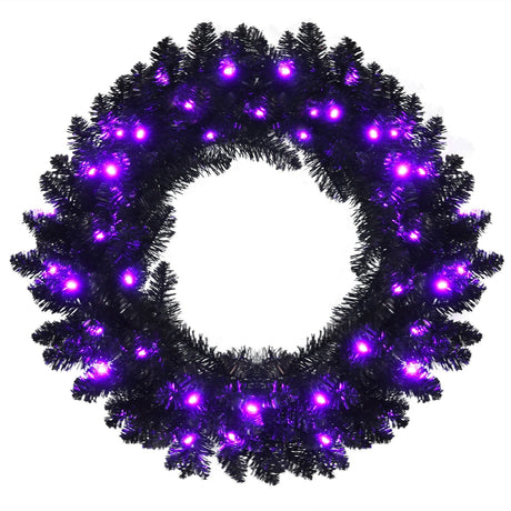Corona de Halloween preiluminada de 24 pulgadas con 35 luces LED moradas