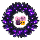 Corona de Halloween preiluminada de 24 pulgadas con 35 luces LED moradas