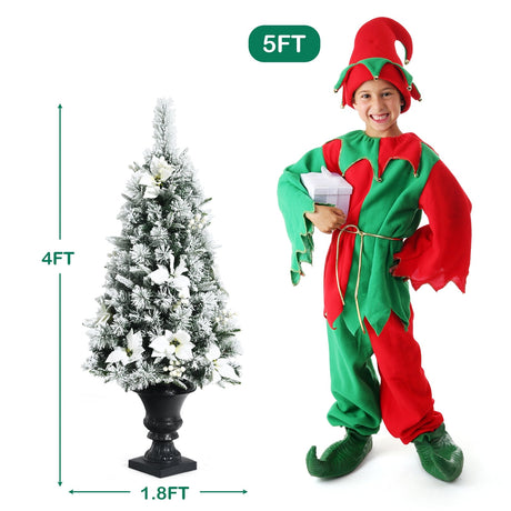 Árbol de entrada de Navidad nevado preiluminado de 4 pies con bayas y flores blancas